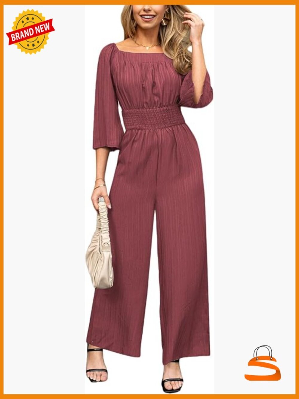 One Piece Jumpsuit Dressy 3/4 Sleeve Square Neck Wide Leg Pants Romper Vacation